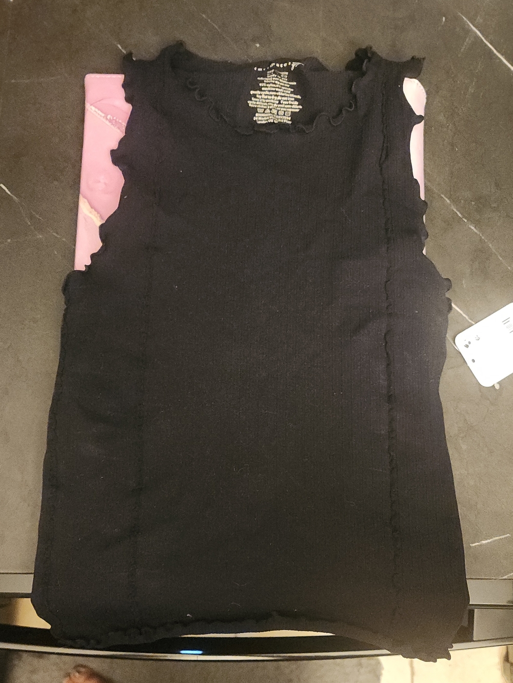 NWT Free People Black Ribbed Lettuce-Edge Tank Top